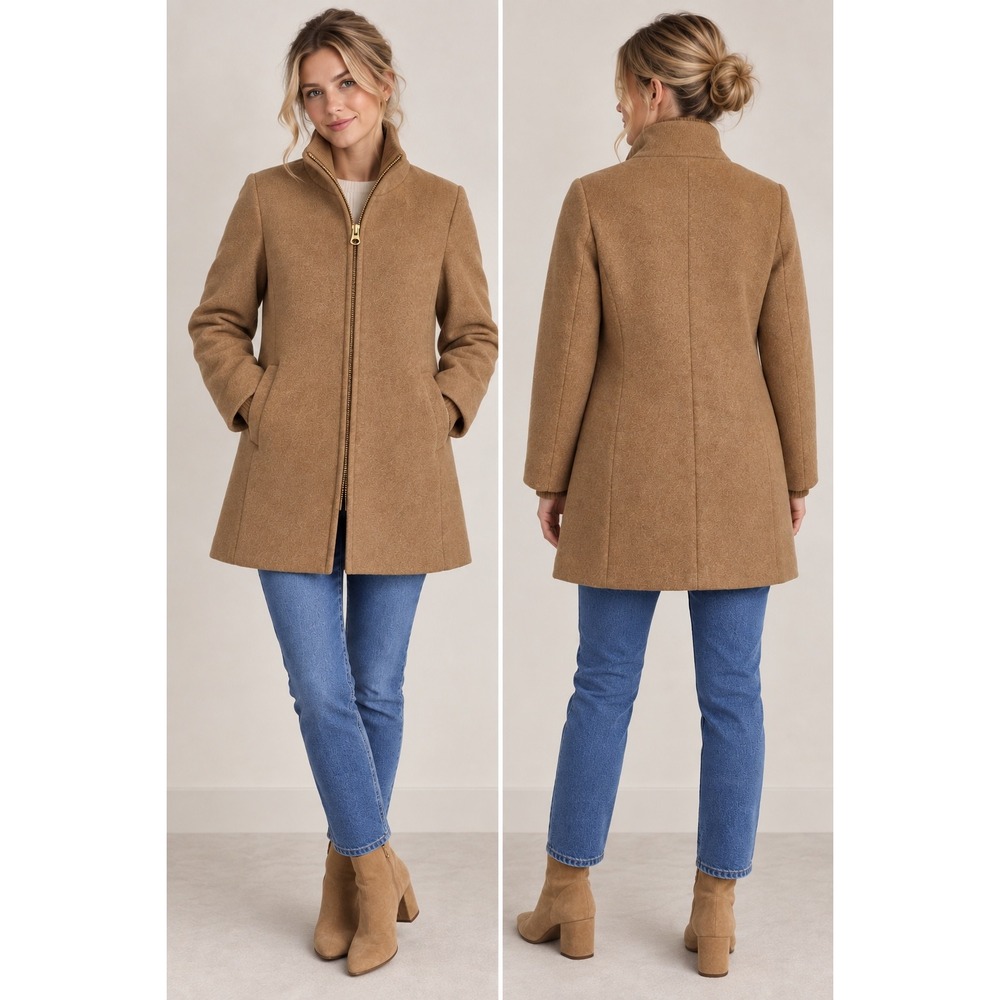J.Crew Lodge Italian Stadium Cloth Coat Nello Gori Wool 0 Petite Camel